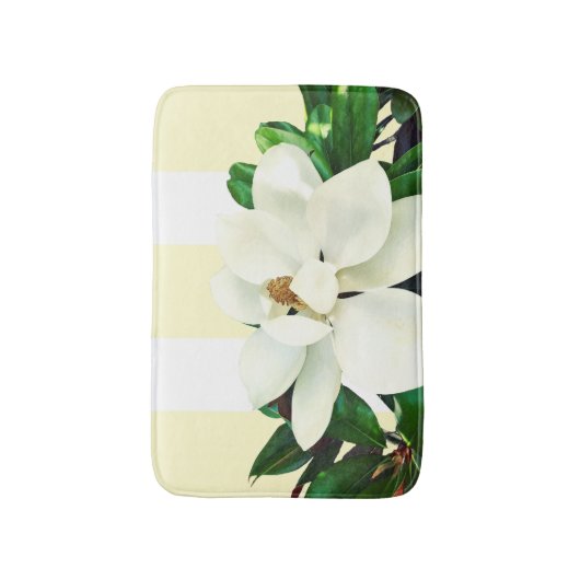Magnolia Bloom | Geel en wit gestreept Badmat (Voorkant Verticaal)