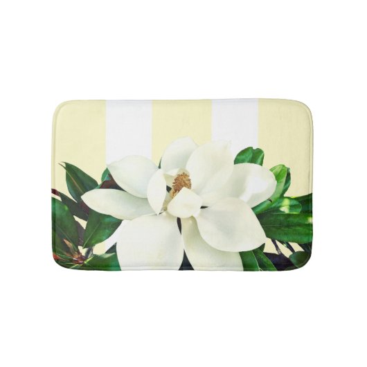 Magnolia Bloom | Geel en wit gestreept Badmat (Voorkant)