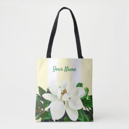 Magnolia Bloom | Gepersonaliseerd geel en wit Tote Bag