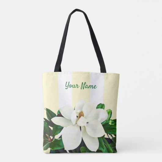 Magnolia Bloom | Gepersonaliseerd geel en wit Tote Bag (Achterkant)