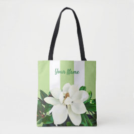 Magnolia Bloom | Gepersonaliseerd groen en wit Tote Bag