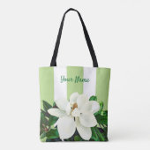 Magnolia Bloom | Gepersonaliseerd groen en wit Tote Bag (Achterkant)