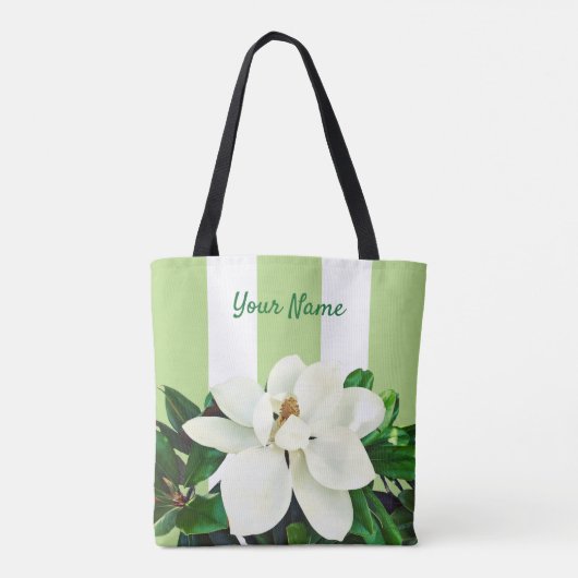 Magnolia Bloom | Gepersonaliseerd groen en wit Tote Bag (Achterkant)