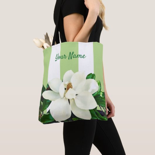 Magnolia Bloom | Gepersonaliseerd groen en wit Tote Bag (Dichtbij)