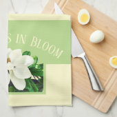 Magnolia Bloom | Groene en gele keukenhanddoek (Quarter Fold)