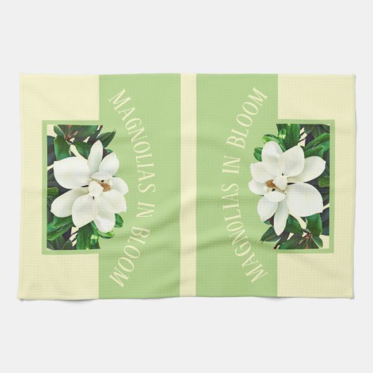 Magnolia Bloom | Groene en gele keukenhanddoek (Horizontaal)
