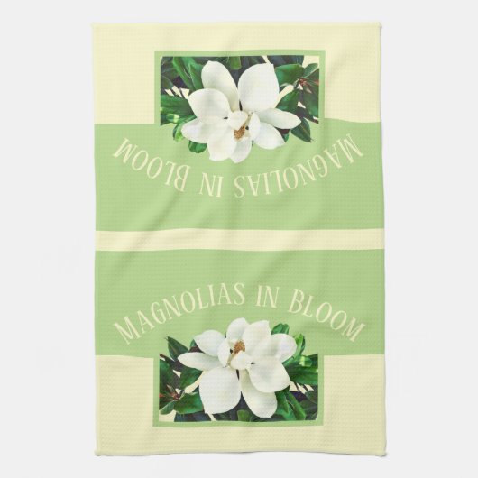 Magnolia Bloom | Groene en gele keukenhanddoek (Verticaal)