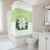 Magnolia Bloom | Groene en witte douchergordijn Douchegordijn (In situ)
