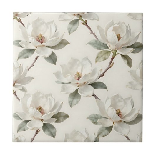 Magnolia Bloom Soft Neutral Pattern Tegeltje (Voorkant)