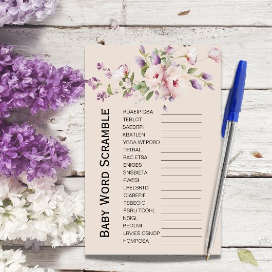 Magnolia Blooms Baby shower Word Scramble Game