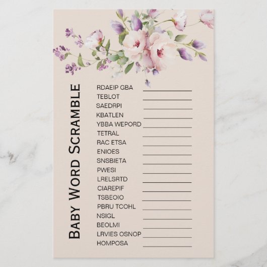Magnolia Blooms Baby shower Word Scramble Game (Voorkant)