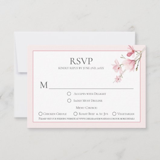Magnolia Blooms Menu Keuze RSVP Kaarten (Voorkant)