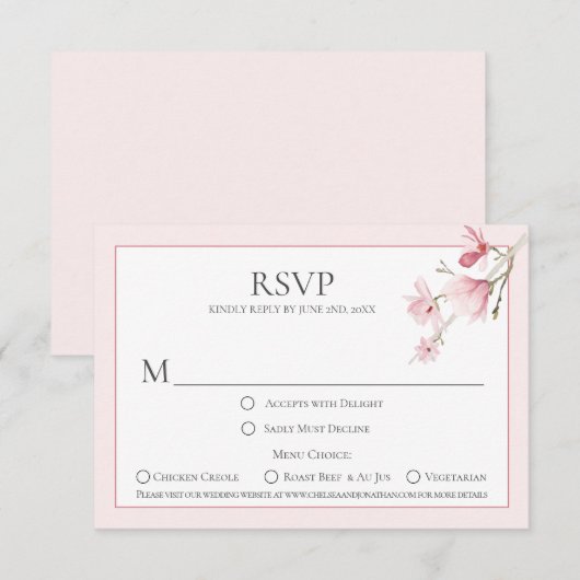 Magnolia Blooms Menu Keuze RSVP Kaarten (Voorkant / Achterkant)
