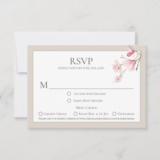 Magnolia Blooms Menu Keuze RSVP Kaarten (Voorkant)