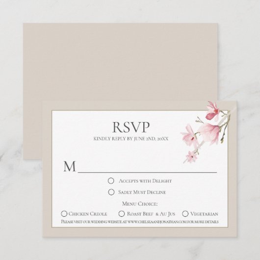 Magnolia Blooms Menu Keuze RSVP Kaarten (Voorkant / Achterkant)