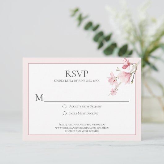 Magnolia Blooms RSVP-kaarten RSVP Kaartje (Staand voorkant)