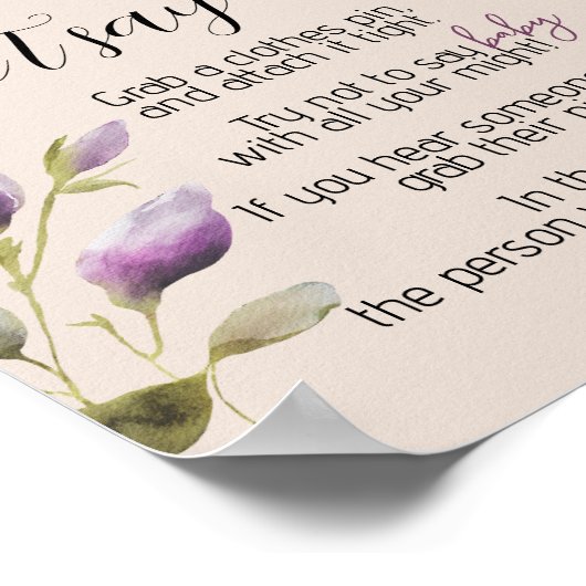 Magnolia Blooms Shhhh Zeg geen Baby shower Game Poster (Hoek)