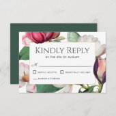Magnolia Blossom Elegant Floral Wedding RSVP (Voorkant / Achterkant)