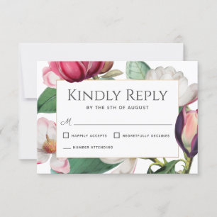 Magnolia Blossom Elegant Floral Wedding RSVP