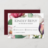Magnolia Blossom Elegant Floral Wedding RSVP (Voorkant / Achterkant)