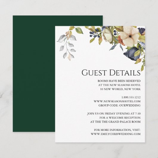 Magnolia Blossom | Elegant Violet Floral Greenery Informatiekaartje (Voorkant / Achterkant)