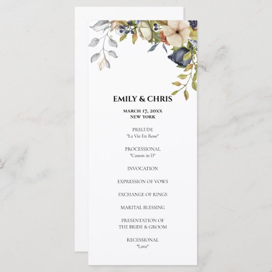 Magnolia Blossom | Elegant Violet Floral Greenery Programmakaart (Voorkant / Achterkant)