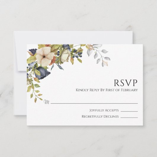 Magnolia Blossom | Elegant Violet Floral Greenery RSVP Kaartje (Voorkant)