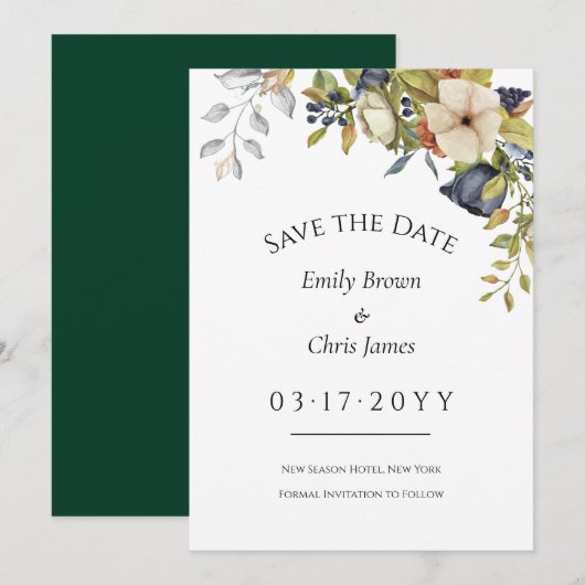 Magnolia Blossom | Elegant Violet Floral Greenery Save The Date (Voorkant / Achterkant)
