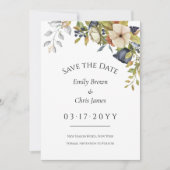 Magnolia Blossom | Elegant Violet Floral Greenery Save The Date (Voorkant)