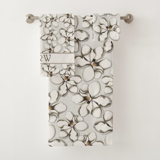 Magnolia Blossom Neutral Grey Bath Set Bad Handdoek (Insitu)