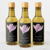 Magnolia Blossom op Zwarte Bruiloft Mini Wijn Etiket (Flessen)