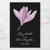 Magnolia Blossom op Zwarte Bruiloft Mini Wijn Etiket (Enkel label)