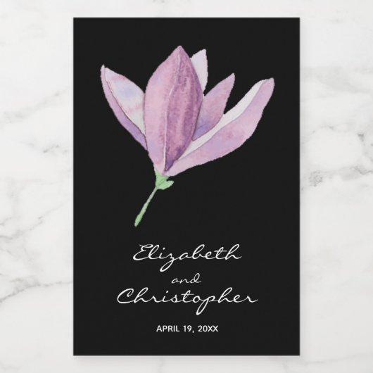 Magnolia Blossom op Zwarte Bruiloft Mini Wijn Etiket (Enkel label)