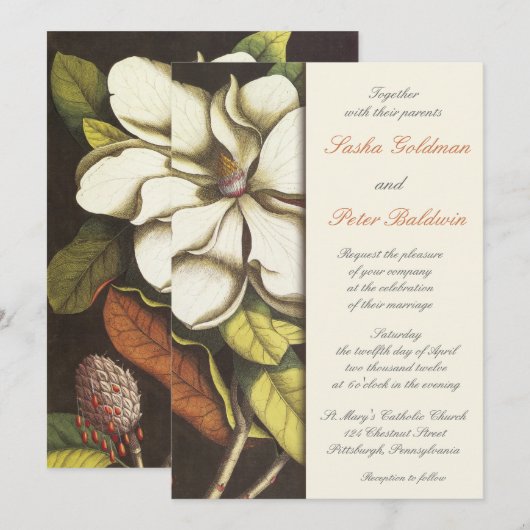 Magnolia Blossom Wedding Invitation Kaart (Voorkant / Achterkant)