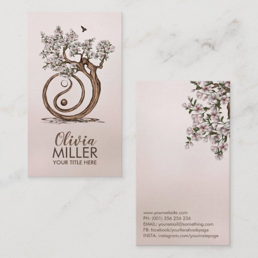 Magnolia Blossom Yin Yang Tree Visitekaartje (Voorkant / Achterkant)