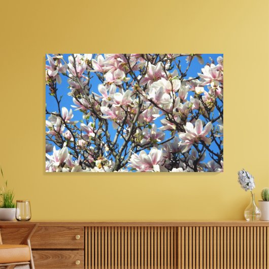 Magnolia Blossoms/Blue Sky Wrapped Canvas Print (Insitu (Woonkamer))
