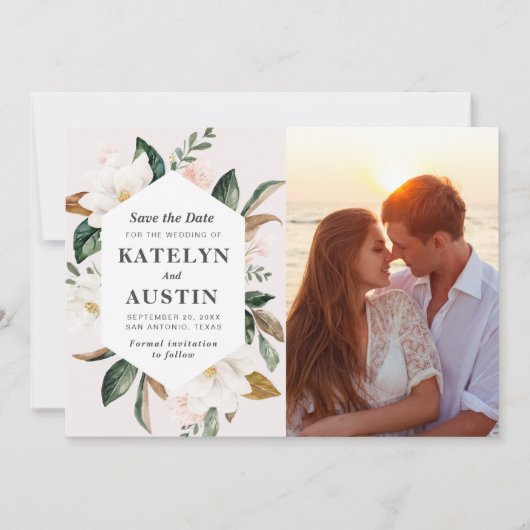 magnolia blush floral photosave the date save the date (Voorkant)