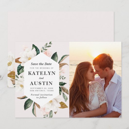 magnolia blush floral photosave the date save the date (Voorkant / Achterkant)