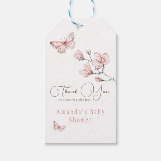 Magnolia Blush Pink Butterfly Baby shower Favor Cadeaulabel (Voorkant)