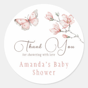 Magnolia Blush Pink Butterfly Baby shower Favor Ronde Sticker