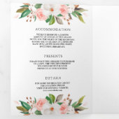 Magnolia Blush Pink Floral Wreath Navy Weddenschap Drieluik Uitnodiging (Binnenzijde eerst)