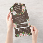 Magnolia Blush Pink Floral Wreath Wood Weddenschap All In One Uitnodiging (Afscheurbaar)