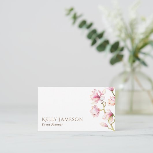 Magnolia | Blush roze en White Minimalist Floral Visitekaartje (Staand voorkant)