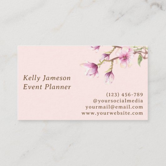 Magnolia | Blush roze en White Minimalist Floral Visitekaartje (Achterkant)