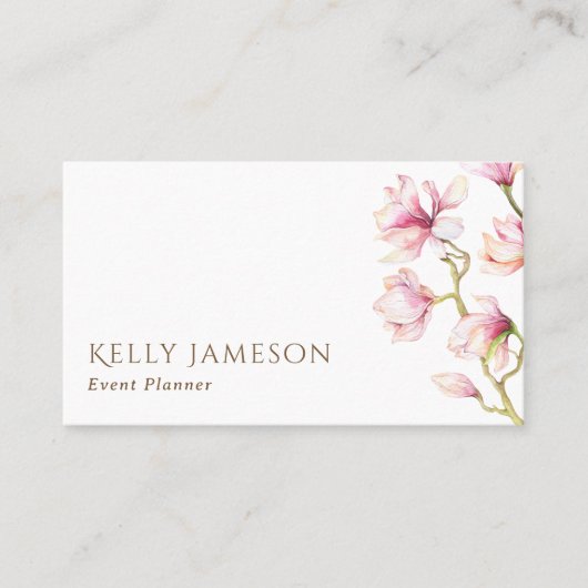 Magnolia | Blush roze en White Minimalist Floral Visitekaartje (Voorkant)