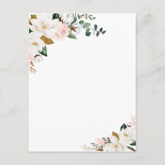 Magnolia Blush Roze Goud en Wit Bloemen Bruiloft Informatiekaartje (Achterkant)