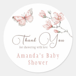 Magnolia Blush Roze Vlinder Baby Shower Favor Ronde Sticker
