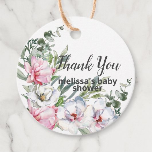 Magnolia blush wit baby shower op maat bedankjes labels (Voorkant)