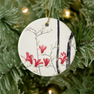Magnolia boom door Kobayashi Kokei, Vintage Natuur Keramisch Ornament