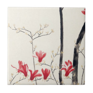 Magnolia boom door Kobayashi Kokei, Vintage Natuur Tegeltje